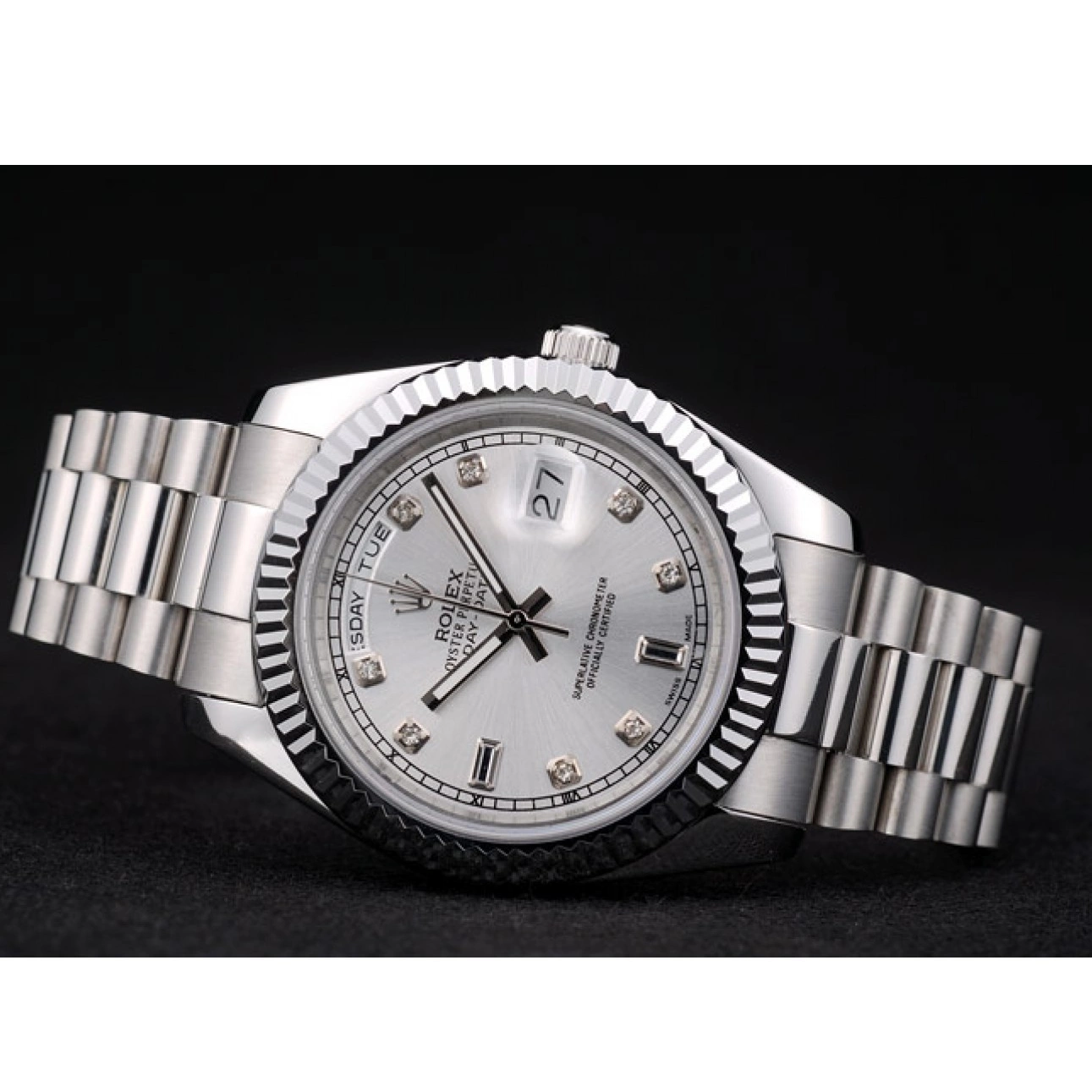 Aaa replica watch Dial Stainless Bezel Steel 41995 Rolex Silver Ribbed DayDate Swiss 0726